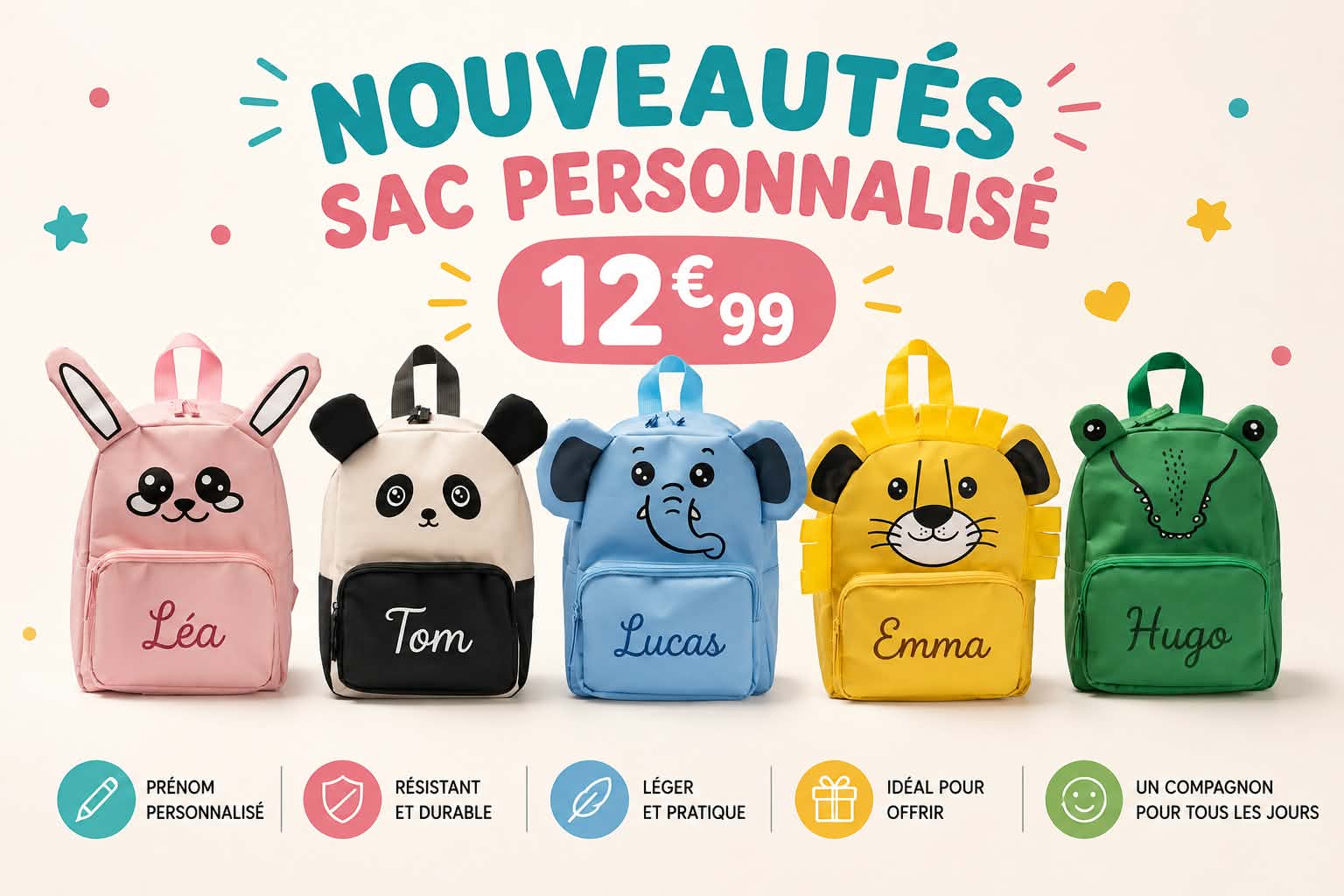Sac à dos animal enfant personnalisable