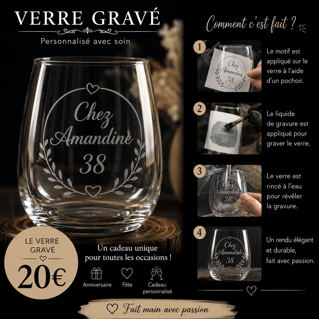 Verre Gravé Personnalisé 🥂 - Cadeau Élégant & Unique